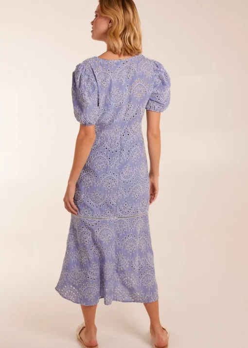 Blue Vanilla Blue Broderie Anglaise Puff Sleeve Midi Dress