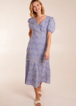 Blue Vanilla Blue Broderie Anglaise Puff Sleeve Midi Dress