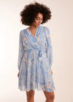 Blue Vanilla Blue Butterfly Floral Wrap Dress