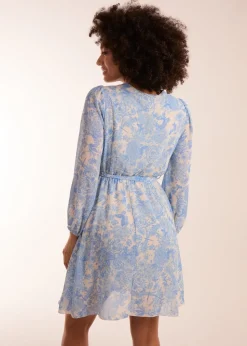 Blue Vanilla Blue Butterfly Floral Wrap Dress