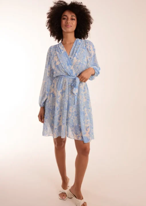 Blue Vanilla Blue Butterfly Floral Wrap Dress