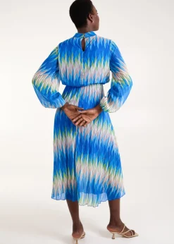 Blue Vanilla Blue Chevron Print High Neck Dress