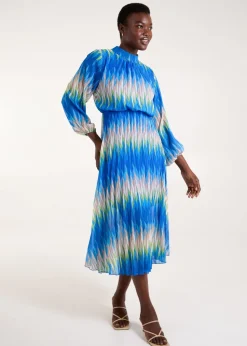 Blue Vanilla Blue Chevron Print High Neck Dress
