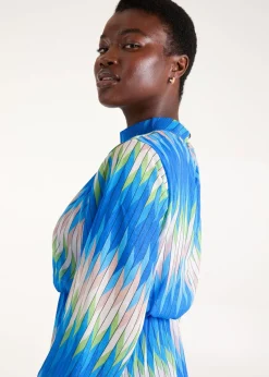 Blue Vanilla Blue Chevron Print High Neck Dress