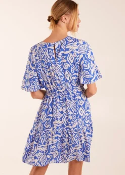 Blue Vanilla Blue Crew Neck Aztec Tiered Mini Dress
