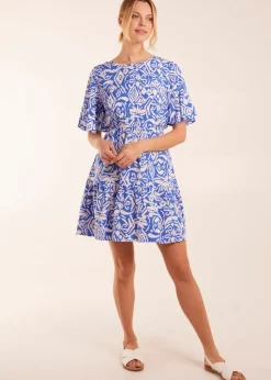 Blue Vanilla Blue Crew Neck Aztec Tiered Mini Dress