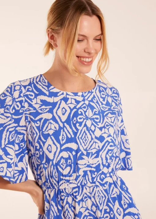 Blue Vanilla Blue Crew Neck Aztec Tiered Mini Dress