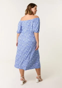 Blue Vanilla Blue Curve Ditsy Print Milkmaid Stretch Crepe Midi Dress