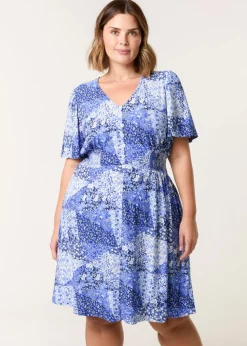 Blue Vanilla Blue Curve Shirred Waist Button Mini Dress