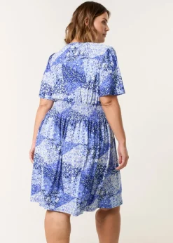 Blue Vanilla Blue Curve Shirred Waist Button Mini Dress
