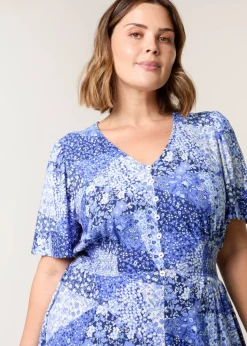 Blue Vanilla Blue Curve Shirred Waist Button Mini Dress