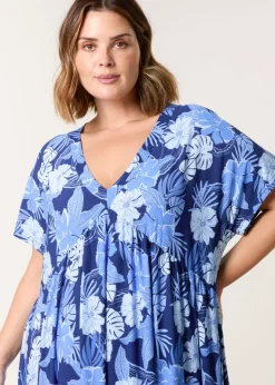 Blue Vanilla Blue Curve V Neck Smock Style Tunic