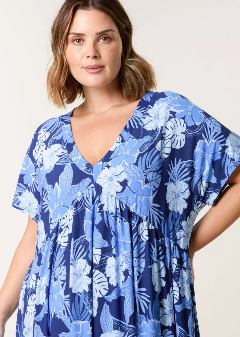 Blue Vanilla Blue Curve V Neck Smock Style Tunic