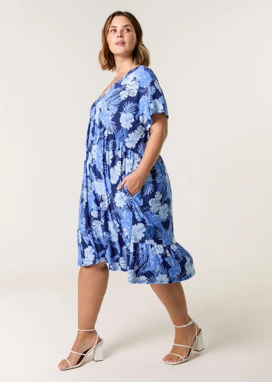 Blue Vanilla Blue Curve V Neck Smock Style Tunic