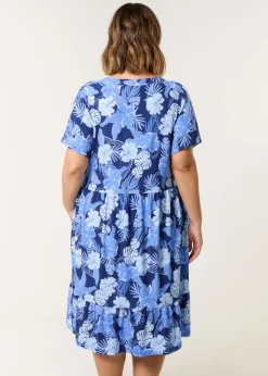 Blue Vanilla Blue Curve V Neck Smock Style Tunic