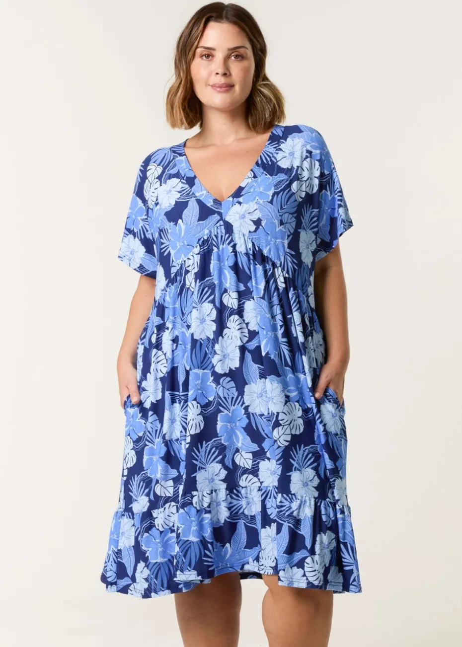 Blue Vanilla Blue Curve V Neck Smock Style Tunic