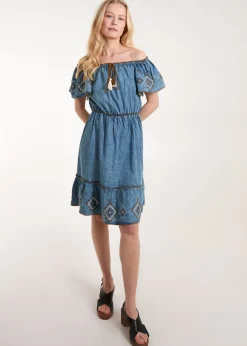 Blue Vanilla Blue Denim Embroidered Tiered Dress