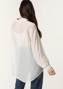 Blue Vanilla Blue Diamante Detailed Shirt With Vertical Stripes