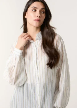 Blue Vanilla Blue Diamante Detailed Shirt With Vertical Stripes