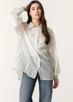 Blue Vanilla Blue Diamante Detailed Shirt With Vertical Stripes