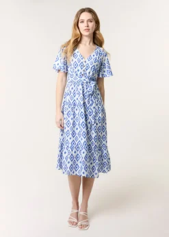 Blue Vanilla Blue Diamond Print Button Front Midi Dress