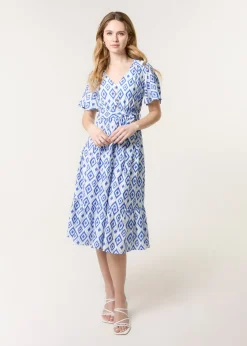 Blue Vanilla Blue Diamond Print Button Front Midi Dress