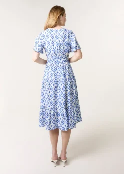 Blue Vanilla Blue Diamond Print Button Front Midi Dress