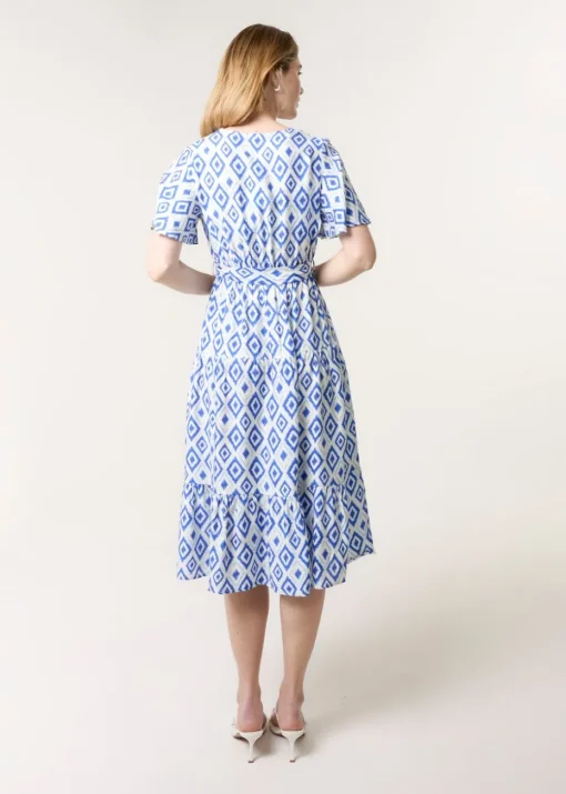 Blue Vanilla Blue Diamond Print Button Front Midi Dress