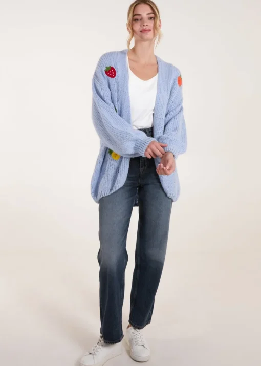 Blue Vanilla Blue Embroidery Fruit Cardigan
