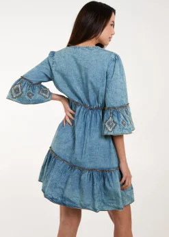Blue Vanilla Blue Embroidered Denim Dress
