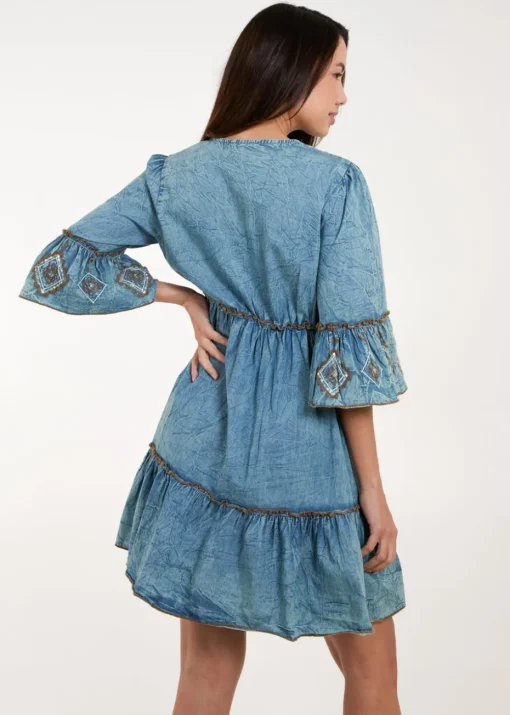 Blue Vanilla Blue Embroidered Denim Dress