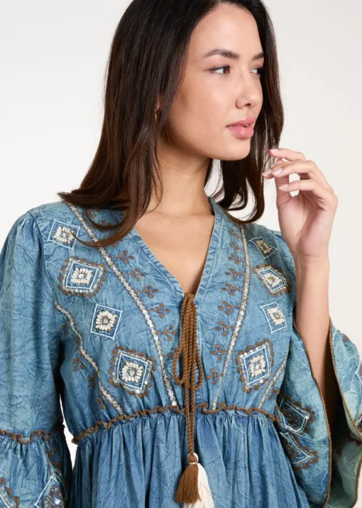 Blue Vanilla Blue Embroidered Denim Dress