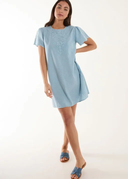 Blue Vanilla Blue Embroidered Mini Dress