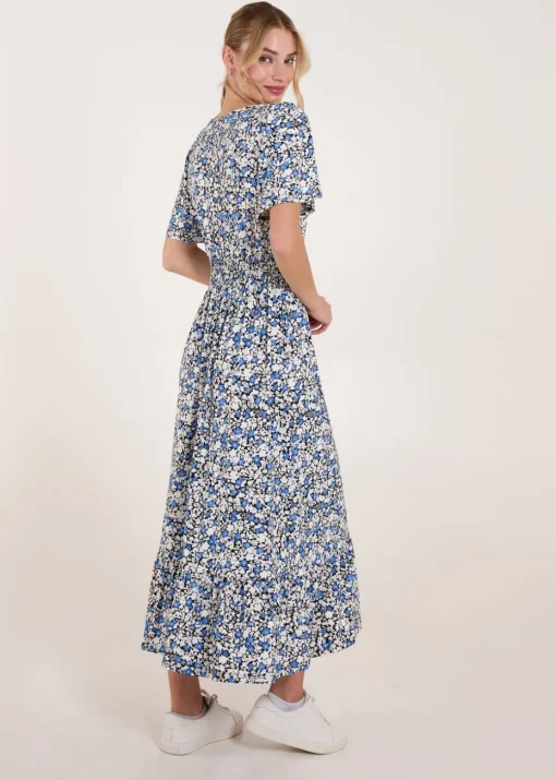 Blue Vanilla Blue Floral Wrap Front Maxi Dress