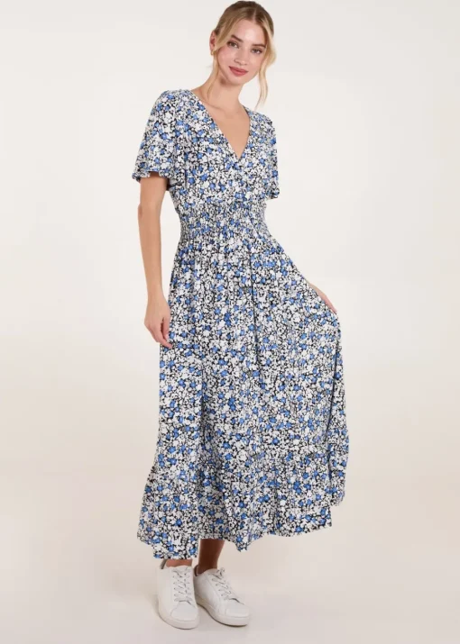 Blue Vanilla Blue Floral Wrap Front Maxi Dress
