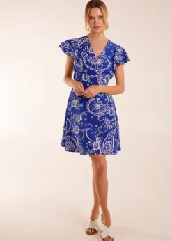 Blue Vanilla Blue Frill Sleeve Wrap Belted Mini Dress