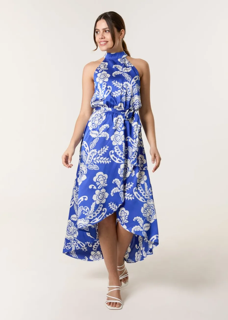 Blue Vanilla Blue Halter Neck Frill Hem Dress