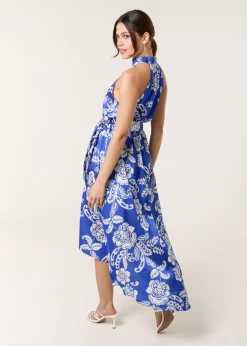 Blue Vanilla Blue Halter Neck Frill Hem Dress