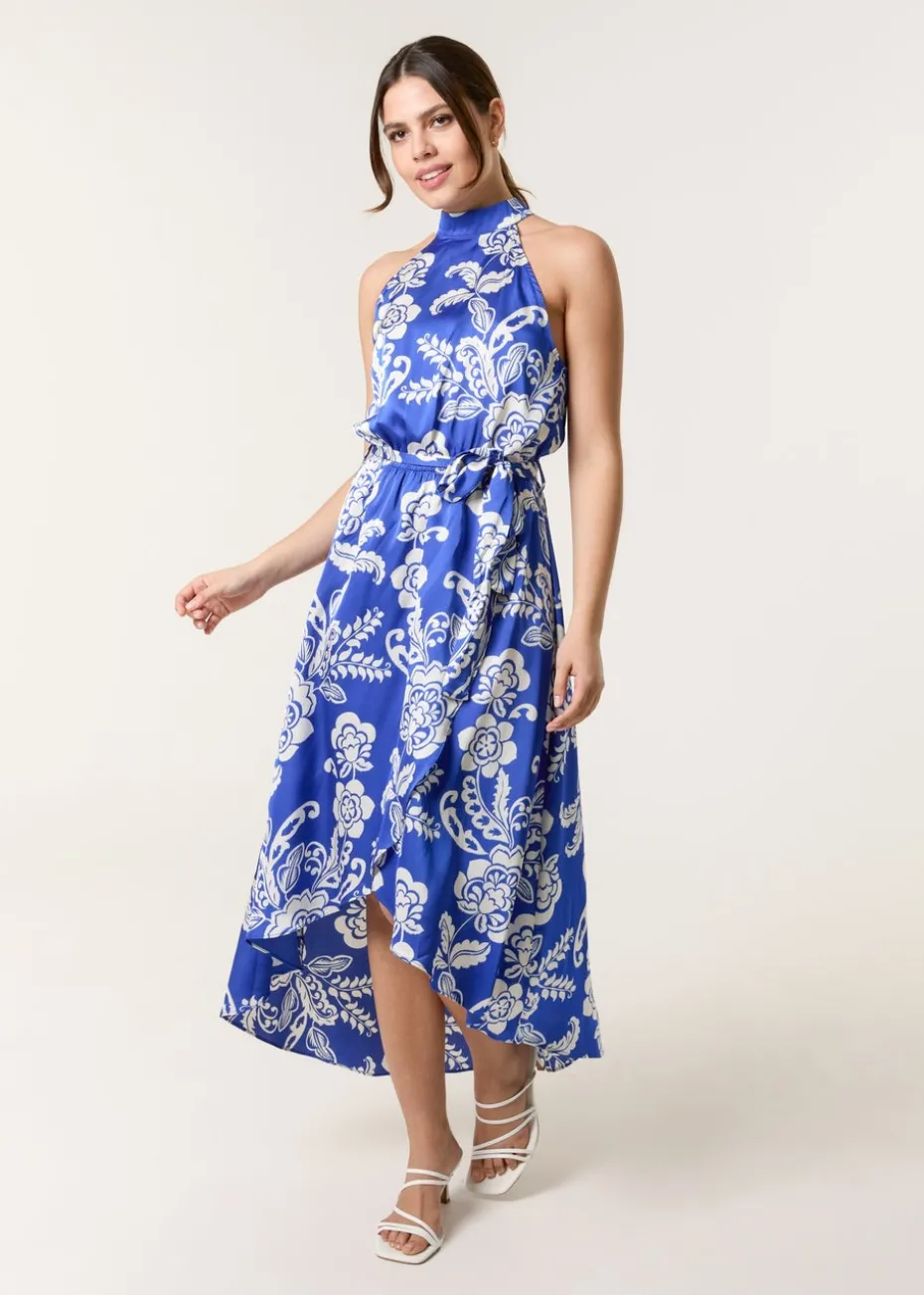 Blue Vanilla Blue Halter Neck Frill Hem Dress