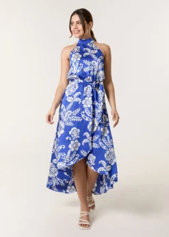 Blue Vanilla Blue Halter Neck Frill Hem Dress