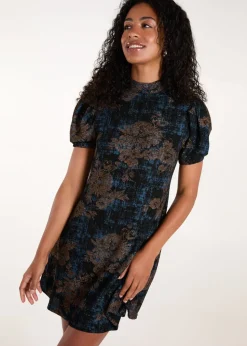 Blue Vanilla Blue High Neck Puff Sleeve Dress