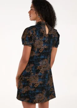 Blue Vanilla Blue High Neck Puff Sleeve Dress