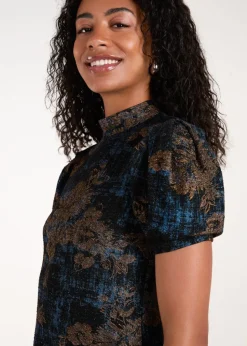 Blue Vanilla Blue High Neck Puff Sleeve Dress