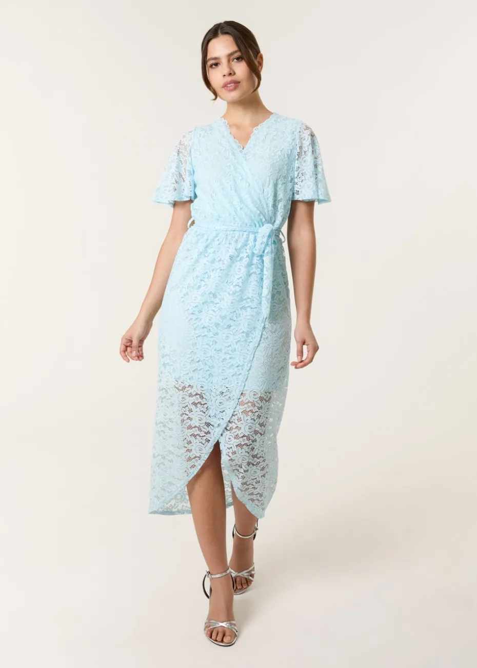 Blue Vanilla Blue Lace Wrap Over Midi Dress