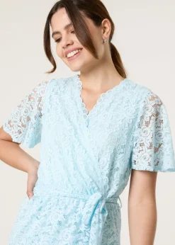 Blue Vanilla Blue Lace Wrap Over Midi Dress