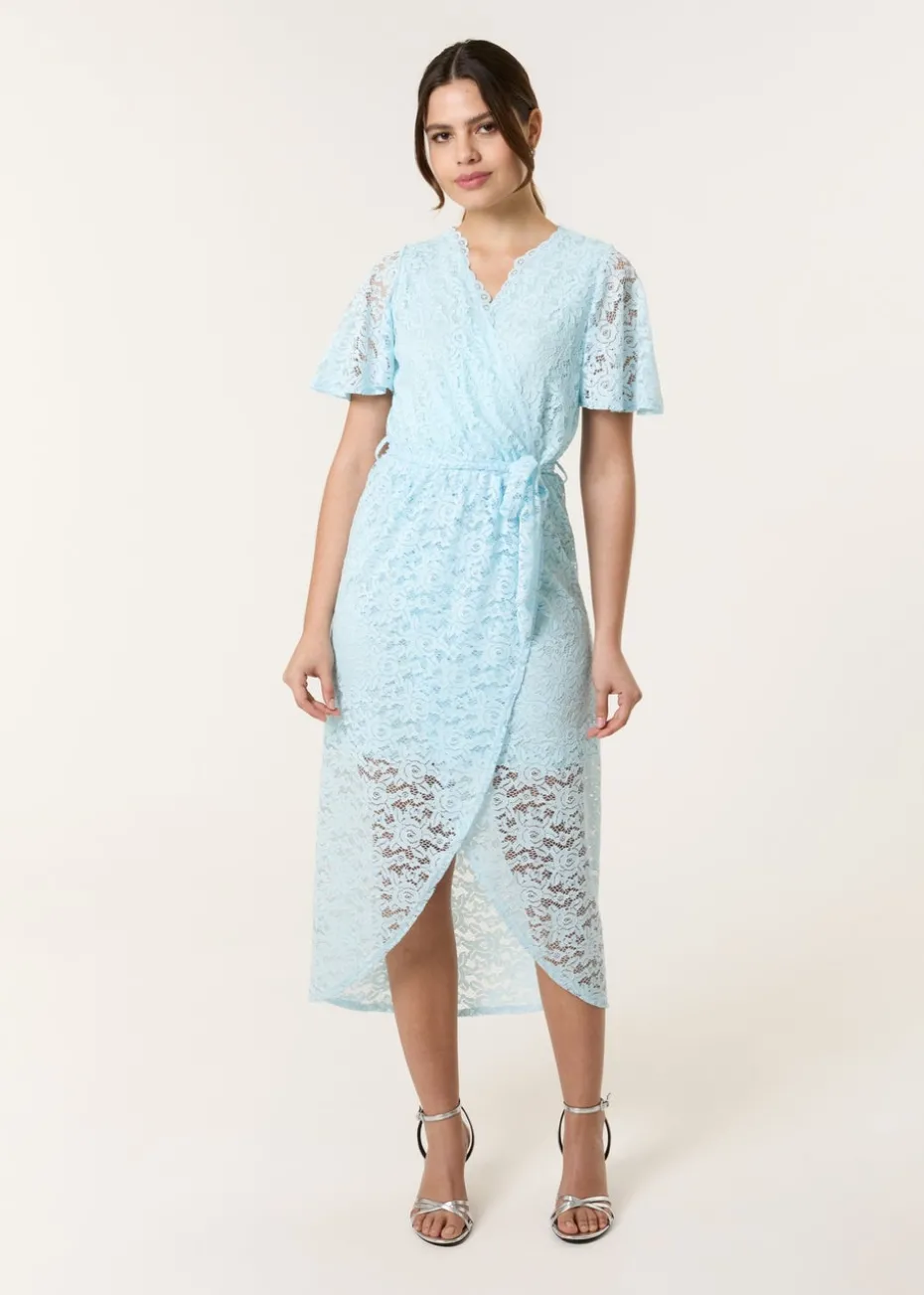 Blue Vanilla Blue Lace Wrap Over Midi Dress