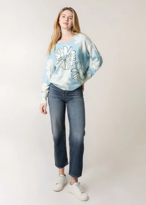 Blue Vanilla Blue Large Flower Embellished Jumper