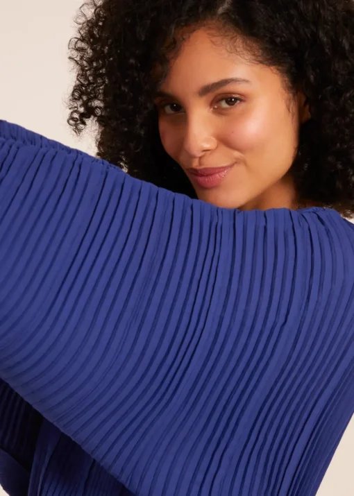 Blue Vanilla Blue Long Sleeve Pleated Top