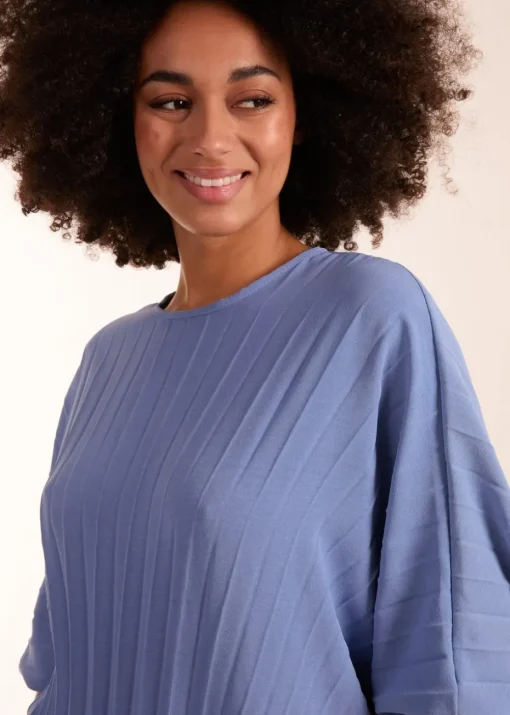Blue Vanilla Blue Pleated Batwing Top