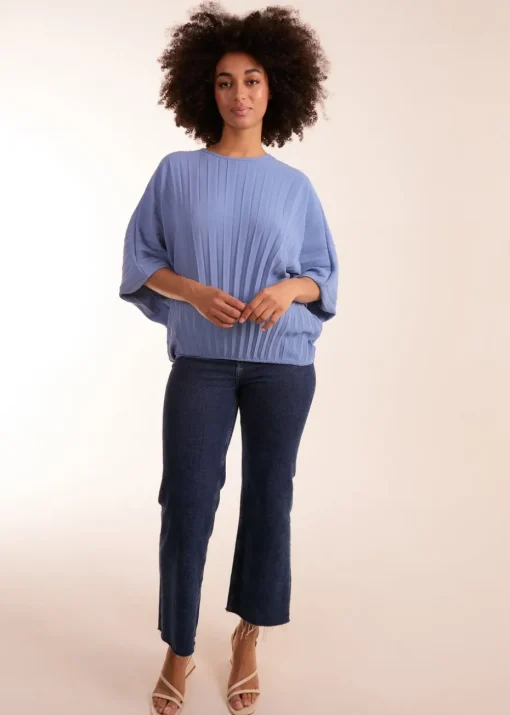 Blue Vanilla Blue Pleated Batwing Top